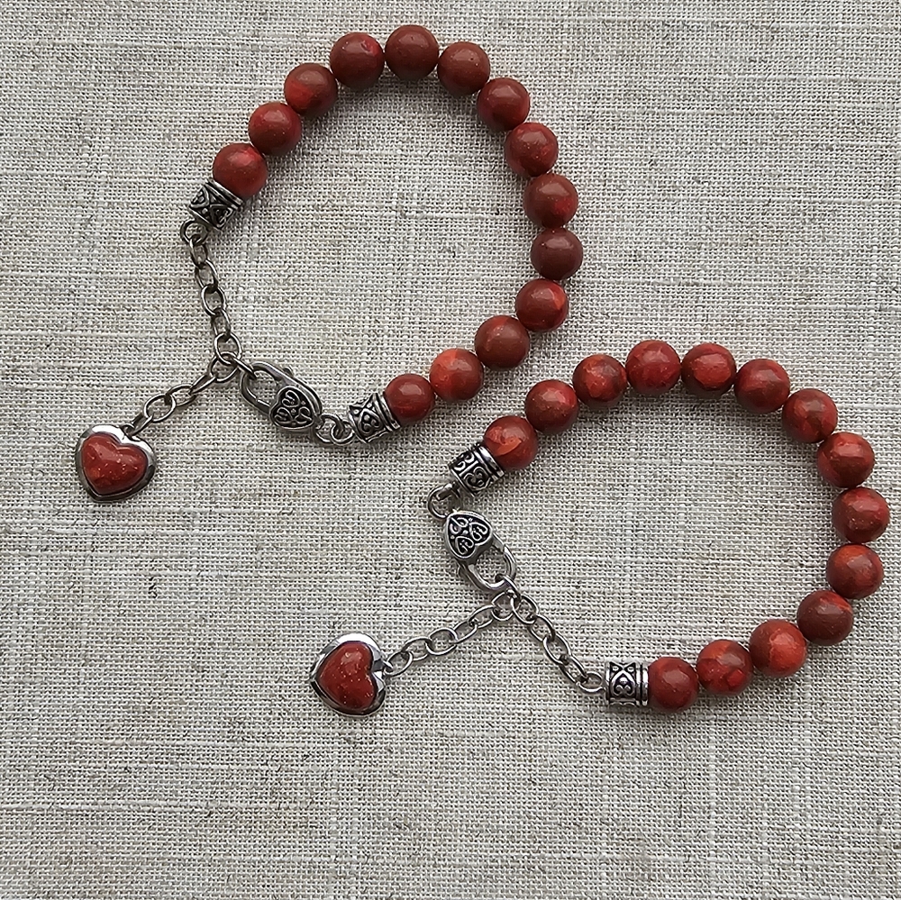 BBJ Red Coral Sterling Silver Braded Adjustable Bracelet